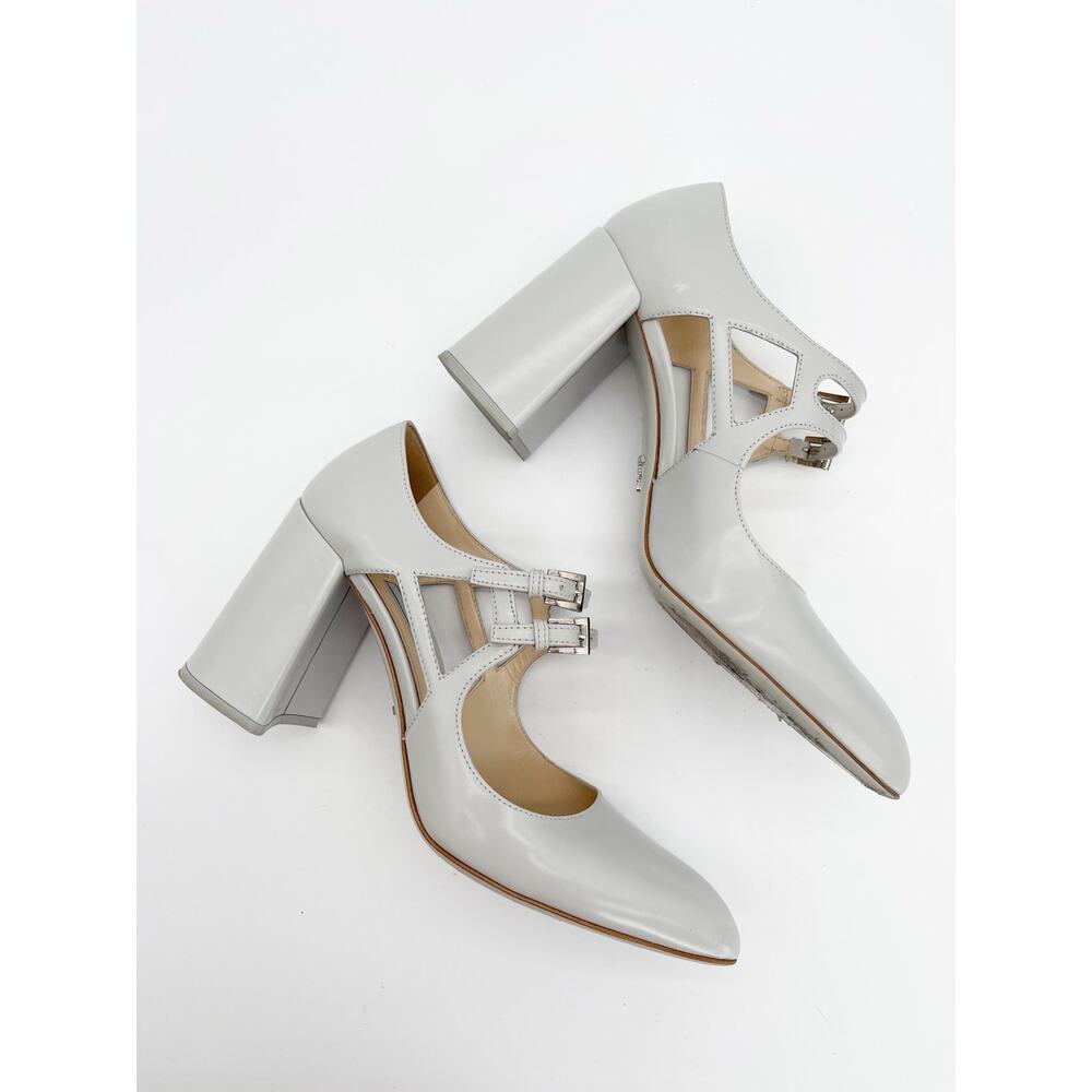 Prada Fall 2015 Runway Gray Brushed Leather Double Strap Mary Jane Heels IT 38.5 - Picture 5 of 13